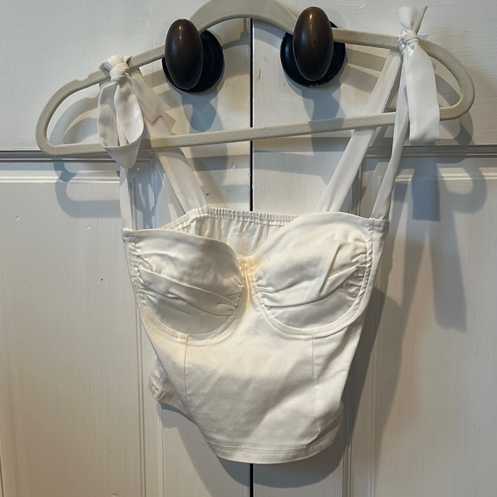 White Bustier with tie shoulders